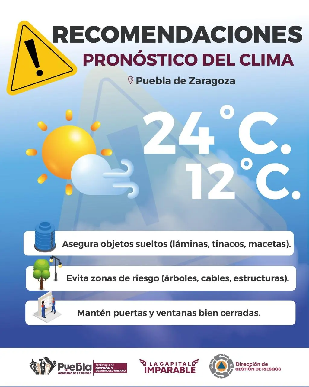 Vientos fuertes en Puebla provocan recomendaciones de Protección Civil