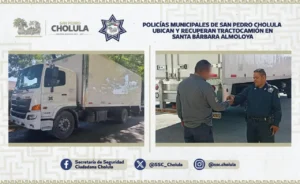 Recuperan tractocamión en San Pedro Cholula tras reporte ciudadano