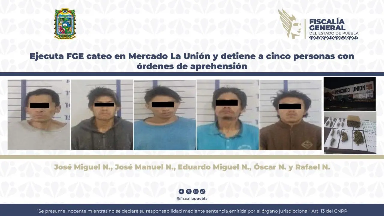 cateo Mercado La Unión Puebla detenidos droga asegurada