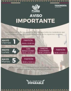 Informa Gobierno de la Ciudad horarios en módulos de cobro del 1 al 5 de mayo