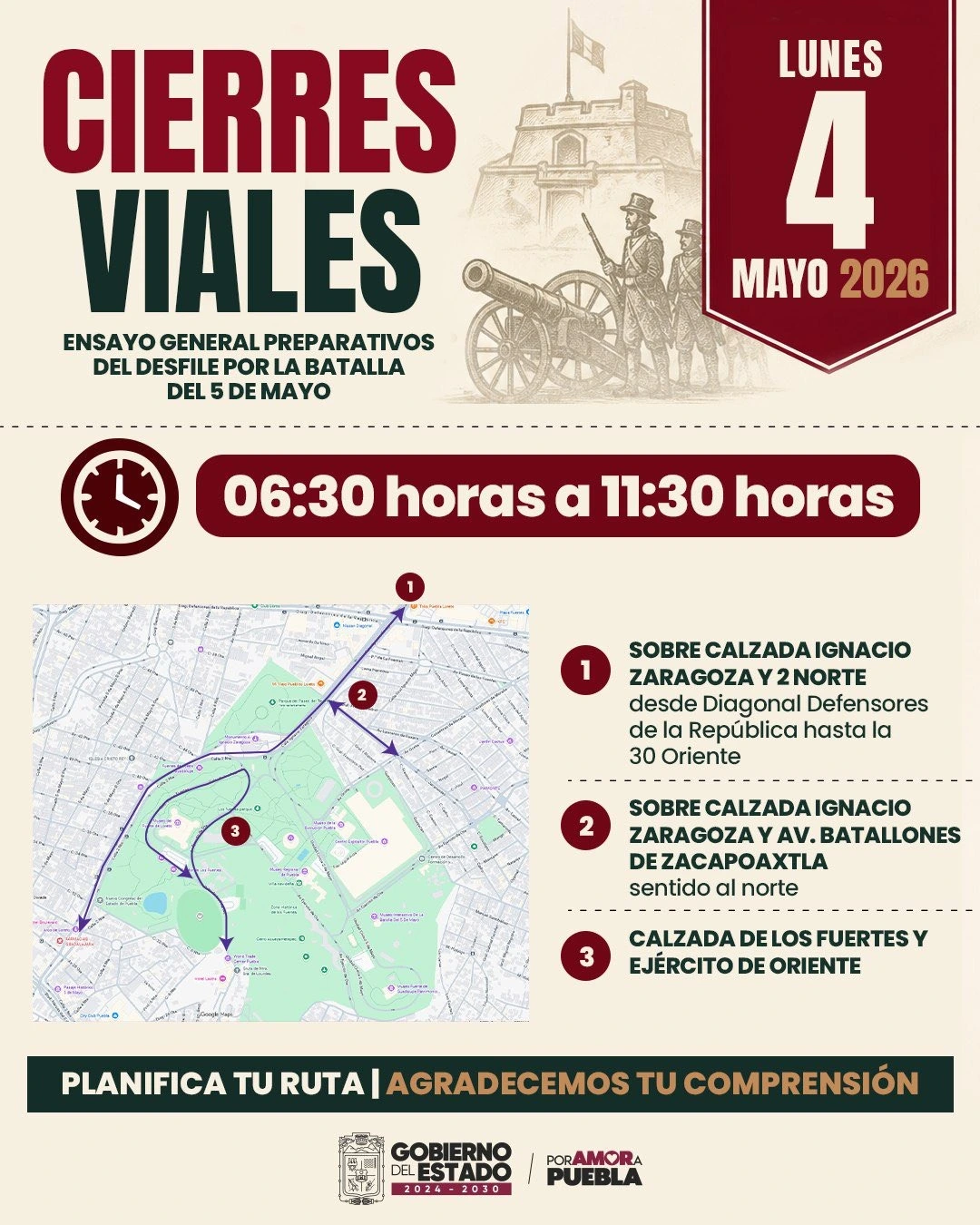 ruta desfile 5 de mayo puebla 2026 recorrido mapa